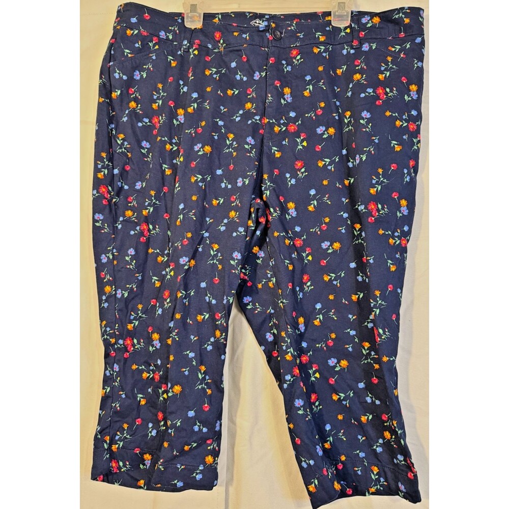 Cottagecore Navy Floral Stretch Jeans Pants Women's Plus 3X 22W Boho Coastal
